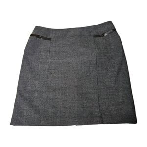 AGB Charcoal Gray Pencil Skirt Size 12 Faux Leather Trim Professional Workwear
